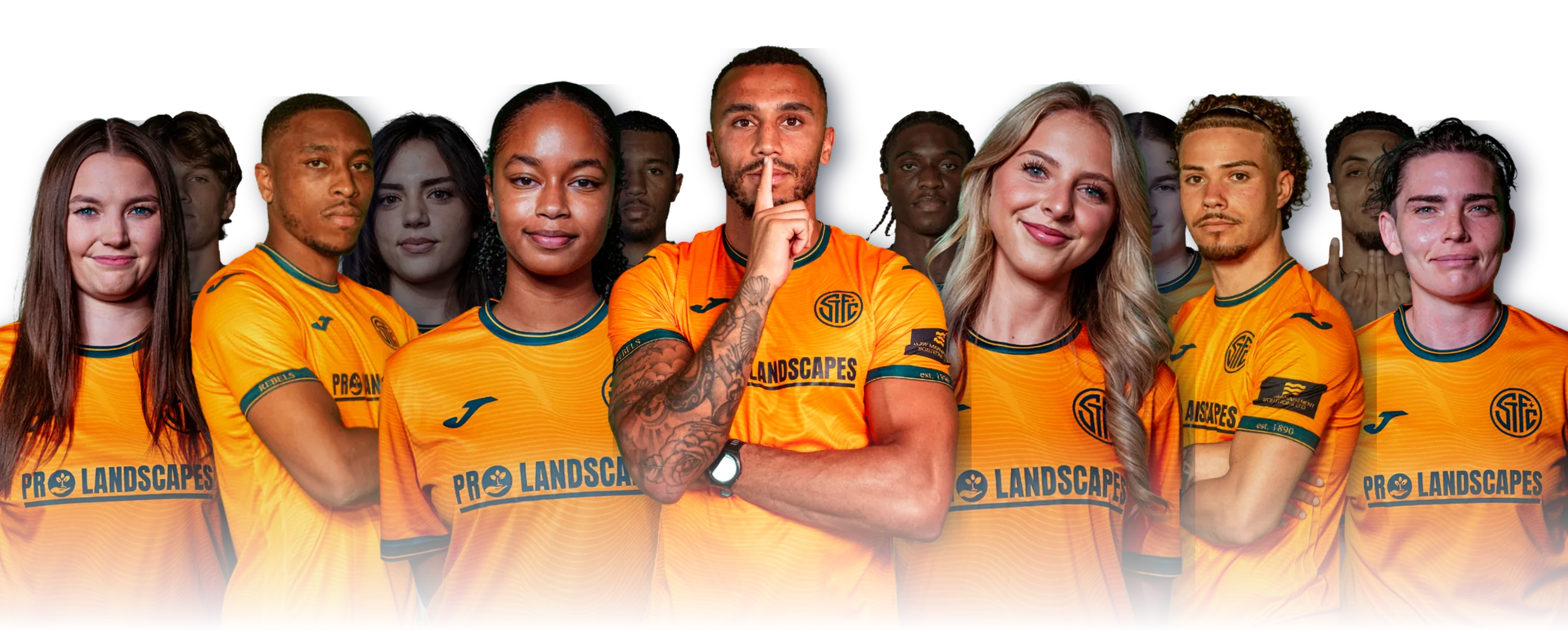 Slough Town first team and Ladies players in the home shirt